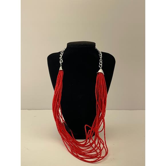 Vintage & Modern Small Seed Bead Necklace Red Multi Layered Chain B#8 - Picture 10 of 10